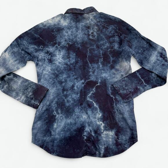 VTG Rufskin Shirt Mens L Tie Dye Button Front Made in USA Blue Cotton Lightning - Picture 8 of 8